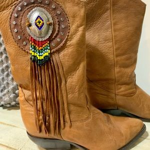 Zodiac Cowgirl Fringe Western Beaded Heeled Leather Boots